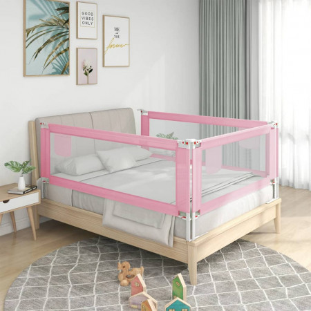 Balustradă de protecție pat copii, roz, 200x25 cm, textil - Img 1