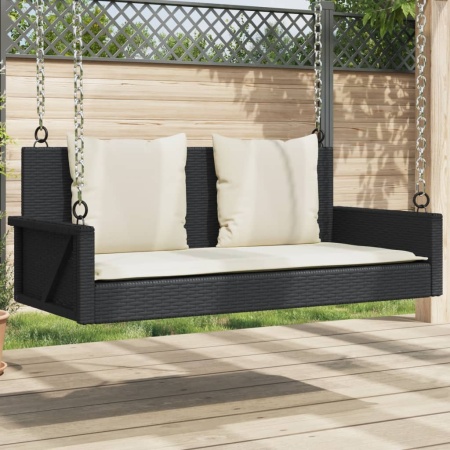 Bancă de balansoar cu perne, negru, 119x56x48 cm, poliratan