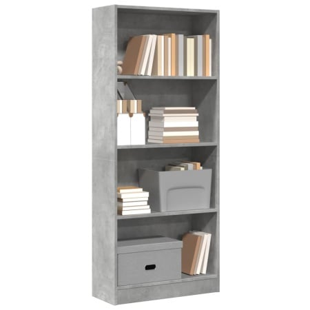 Bibliotecă, gri beton, 60x24x143 cm, lemn prelucrat