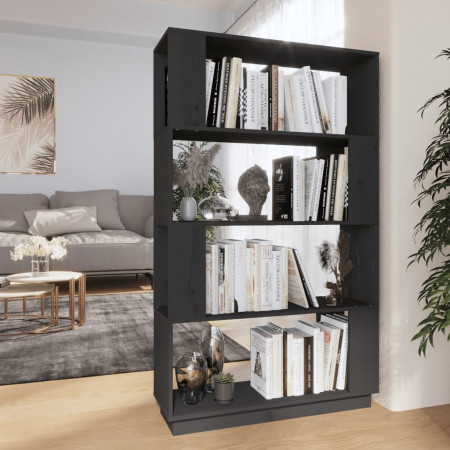 Bibliotecă/Separator cameră, gri, 80x25x132 cm, lemn masiv pin