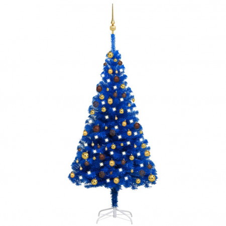 Brad Crăciun pre-iluminat cu set globuri, albastru, 150 cm, PVC - Img 1
