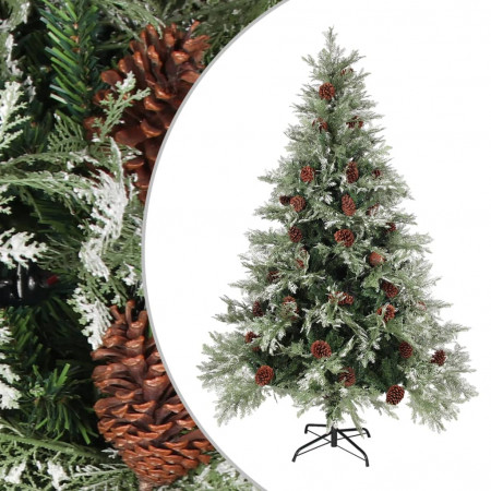 Brad de Crăciun cu conuri de pin, verde/alb, 150 cm, PVC&amp;PE - Img 1