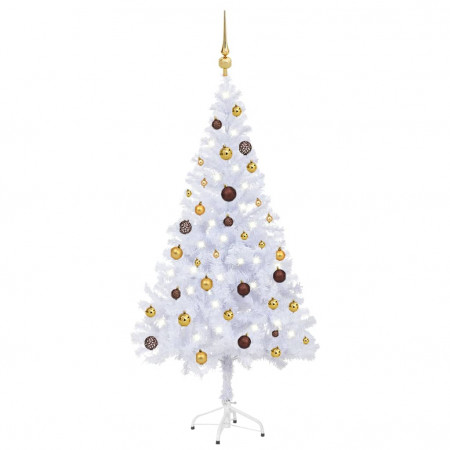 Brad de Crăciun pre-iluminat cu globuri, 150 cm, 380 de ramuri - Img 1