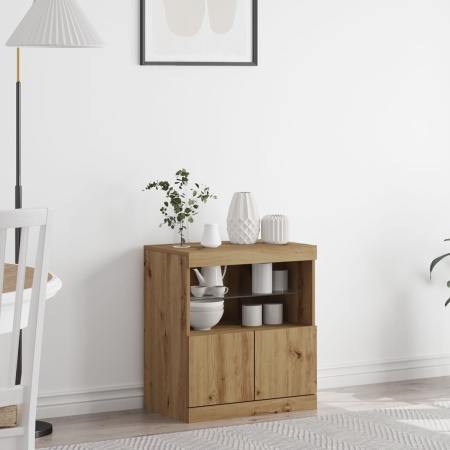 Bufet cu lumini LED Stejar Artisan 60x37x67 cm
