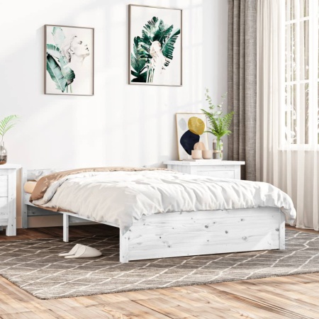 Cadru de pat, alb, 140x200 cm, lemn masiv