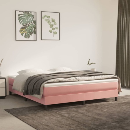 Cadru de pat box spring, roz, 160x200 cm, catifea