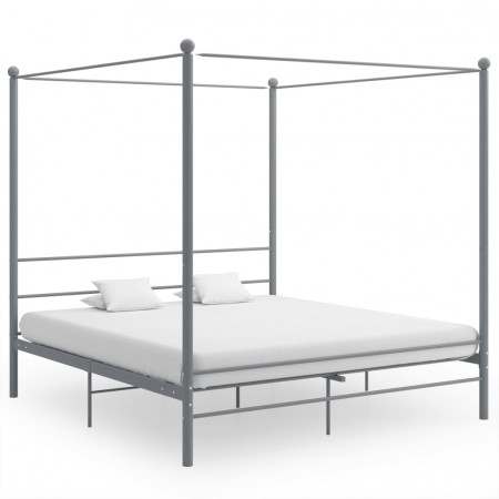 Cadru de pat cu baldachin, gri, 180x200 cm, metal