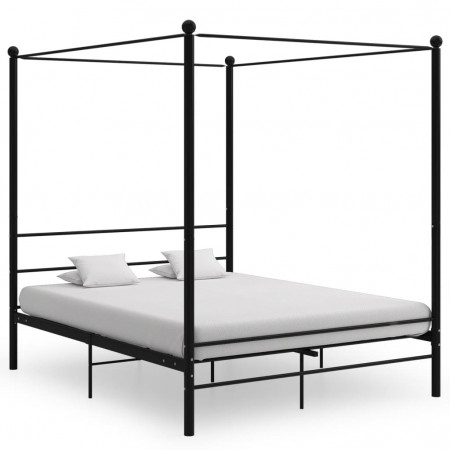 Cadru de pat cu baldachin, negru, 160x200 cm, metal