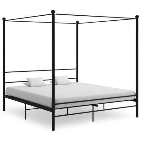 Cadru de pat cu baldachin, negru, 180x200 cm, metal