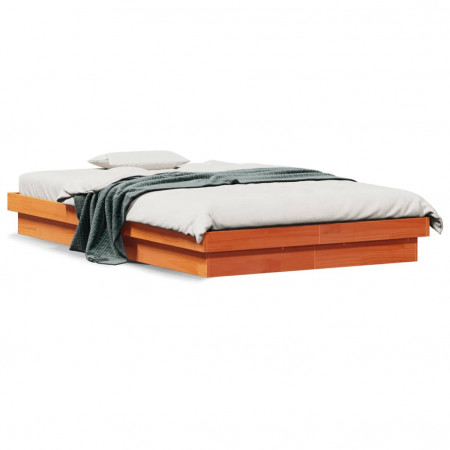 Cadru de pat cu LED, maro ceruit, 120x190 cm, lemn masiv de pin