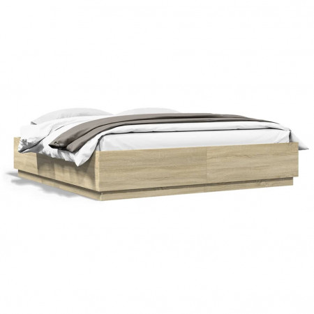 Cadru de pat cu LED stejar sonoma 180x200 cm lemn prelucrat