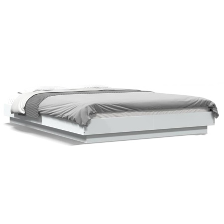 Cadru de pat cu lumini LED, alb, 140x190 cm, lemn prelucrat