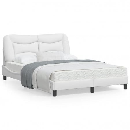 Cadru de pat cu lumini LED, alb, 140x200 cm, piele ecologică