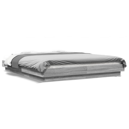 Cadru de pat cu lumini LED gri sonoma 160x200 cm lemn prelucrat