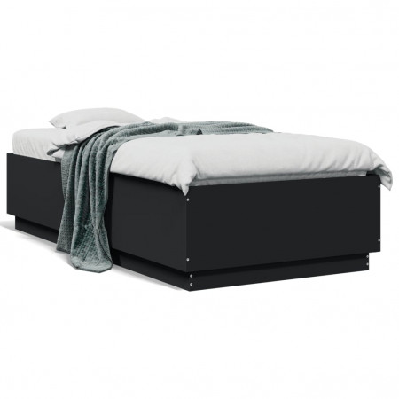 Cadru de pat cu lumini LED, negru, 90x190 cm, lemn prelucrat