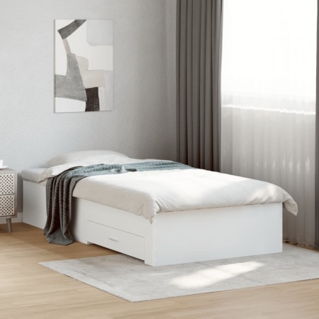 Cadru de pat cu sertare, alb, 90x190 cm, lemn prelucrat