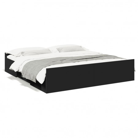 Cadru de pat cu sertare negru 200x200 cm lemn prelucrat