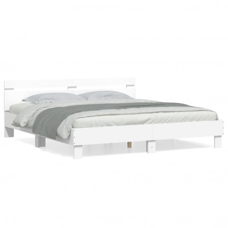 Cadru de pat cu tăblie 200x200 cm, alb, lemn prelucrat