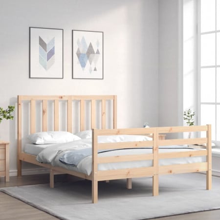 Cadru de pat cu tăblie 4FT, dublu mic, lemn masiv - Img 1