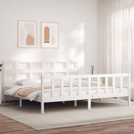 Cadru de pat cu tăblie 6FT Super King, alb, lemn masiv