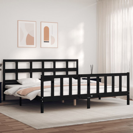 Cadru de pat cu tăblie 6FT Super King, negru, lemn masiv