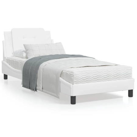 Cadru de pat cu tăblie, alb, 100x200 cm, piele ecologică
