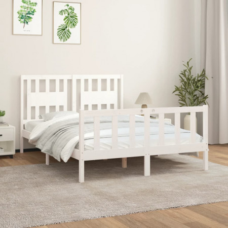 Cadru de pat cu tăblie, alb, 140x200 cm, lemn masiv de pin