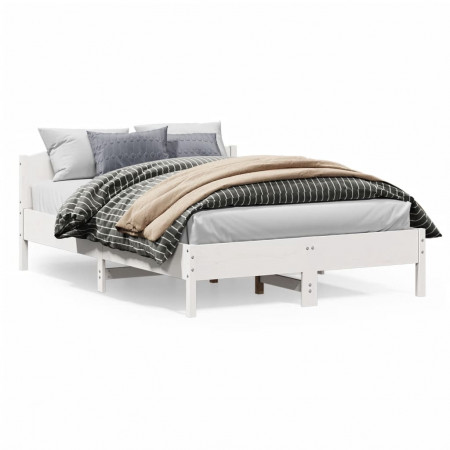 Cadru de pat cu tăblie, alb, 160x200 cm, lemn masiv de pin