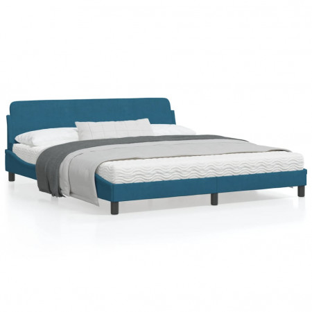 Cadru de pat cu tăblie, albastru, 180x200 cm, catifea