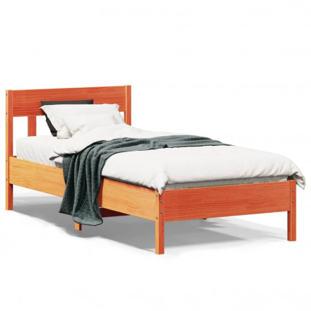 Cadru de pat cu tăblie, maro ceruit, 75x190 cm, lemn masiv pin