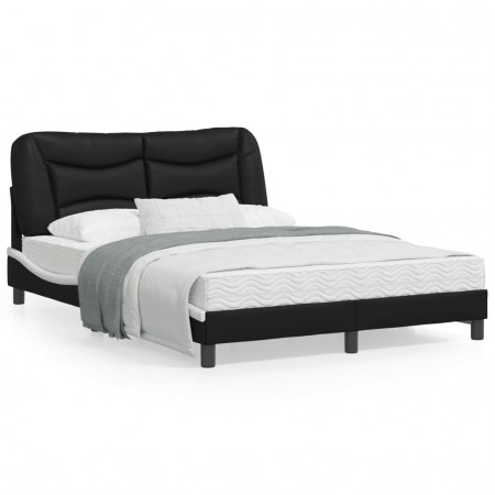 Cadru de pat cu tăblie, negru și alb,140x190cm, piele ecologică