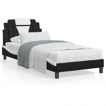 Cadru de pat cu tăblie, negru și alb, 90x200 cm piele ecologică