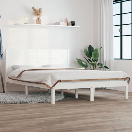 Cadru de pat dublu, alb, 135x190 cm, lemn masiv