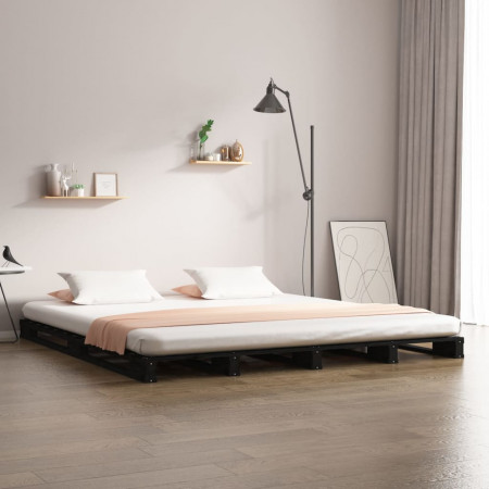 Cadru de pat King Size 5FT, negru, 150x200 cm lemn masiv de pin