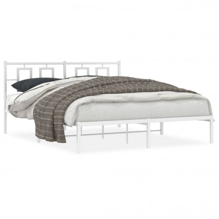 Cadru de pat metalic cu tăblie, alb, 160x200 cm