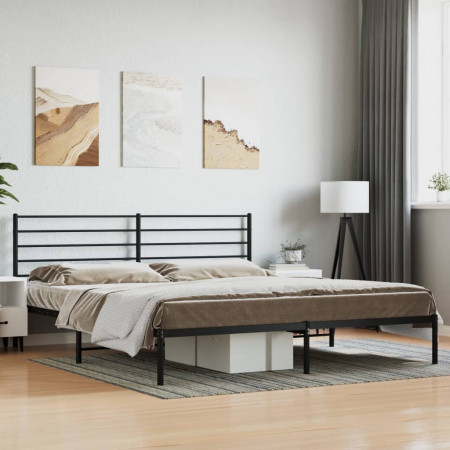 Cadru de pat metalic cu tăblie, negru, 200x200 cm - Img 1