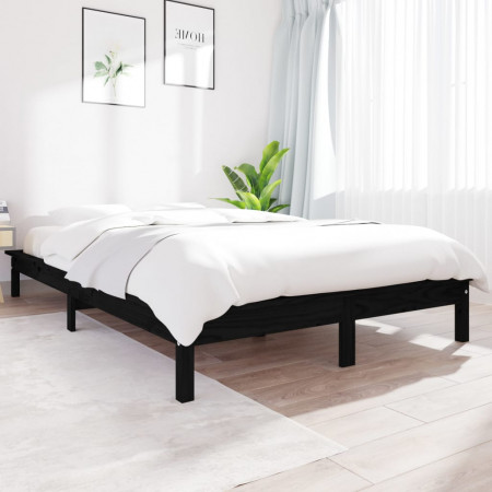 Cadru de pat mic dublu 4FT, negru, 120x190cm, lemn masiv de pin