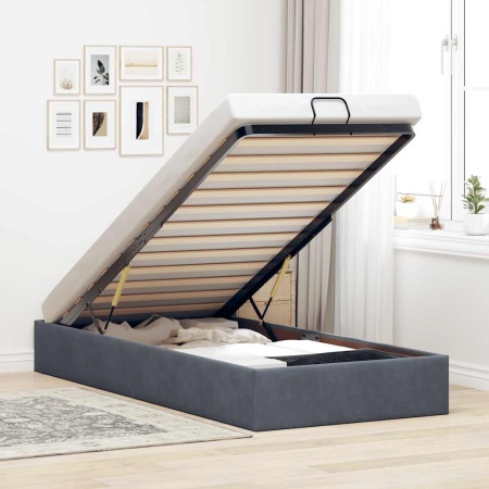Cadru de pat otoman fără saltea Gri închis 90x200 cm catifea