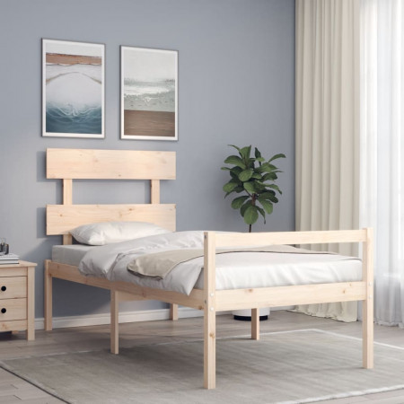 Cadru de pat senior cu tăblie single, lemn masiv