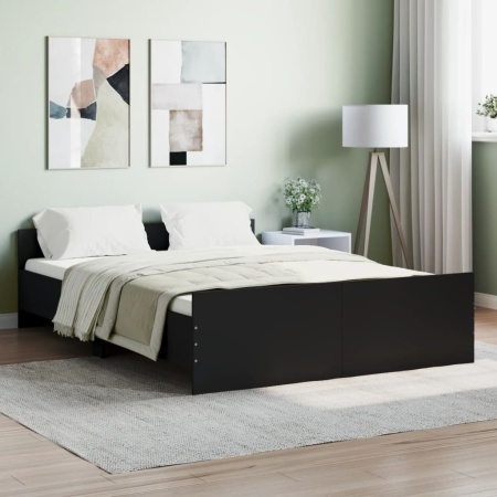 Cadru pat cu tăblie de cap/picioare, negru, 140x190 cm