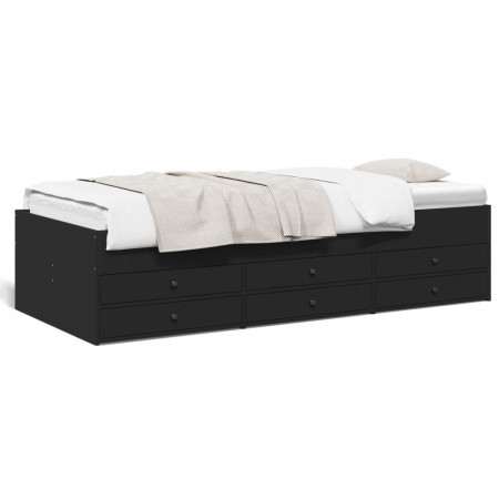 Cadru pat de zi cu sertare, negru, 75x190 cm, lemn prelucrat