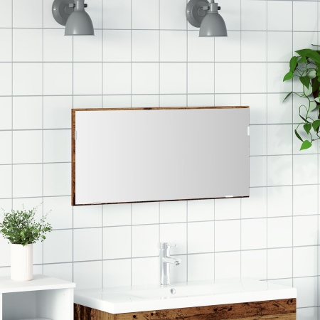 Cameră de baie cu oglindă și lumină LED, lemn vechi 80x37 cm