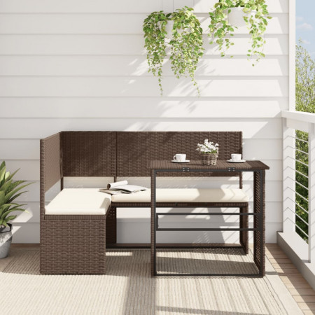 Canapea de grădină cu masă/perne, formă de L, poliratan maro - Img 1