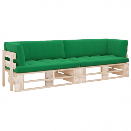 Canapea din paleți cu 2 locuri, cu perne, lemn pin tratat - Img 1
