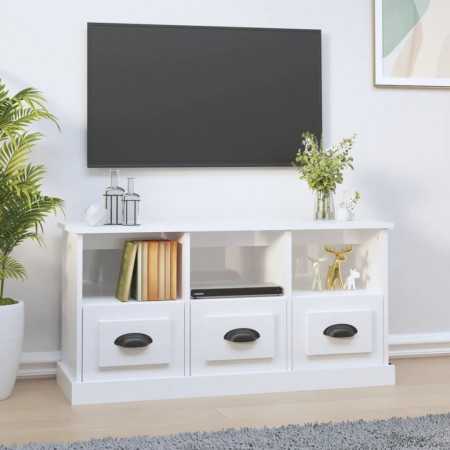 Comodă TV, alb extralucios, 100x35x50 cm, lemn prelucrat
