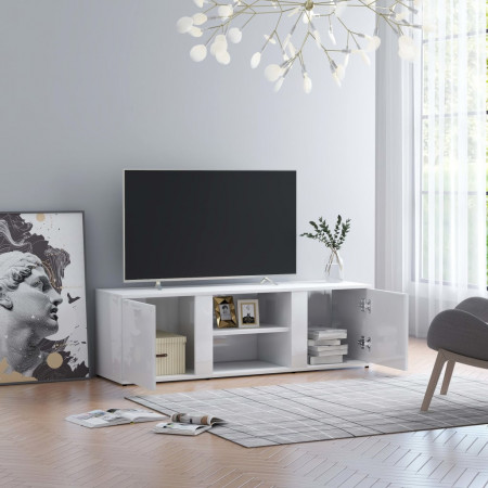 Comodă TV, alb extralucios, 120 x 34 x 37 cm, PAL - Img 1