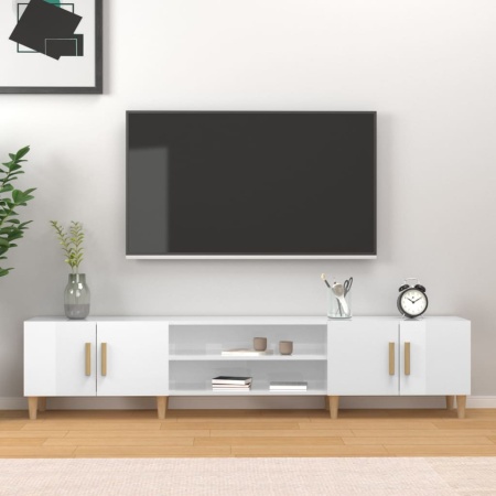 Comodă TV, alb extralucios, 180x31,5x40 cm, lemn prelucrat