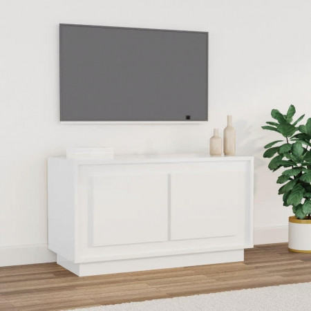 Comodă TV, alb extralucios, 80x35x45 cm, lemn prelucrat
