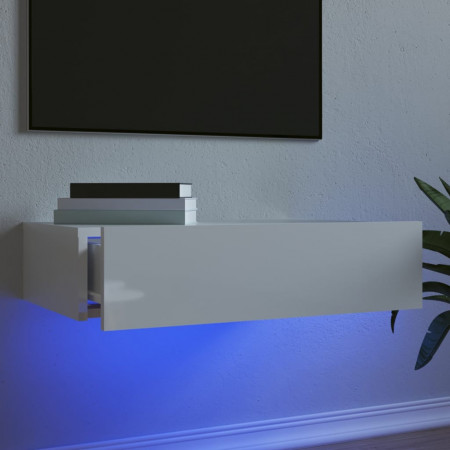 Comodă TV cu lumini LED, alb extralucios, 60x35x15,5 cm