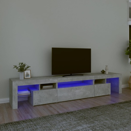Comodă TV cu lumini LED, gri beton, 215x36,5x40cm